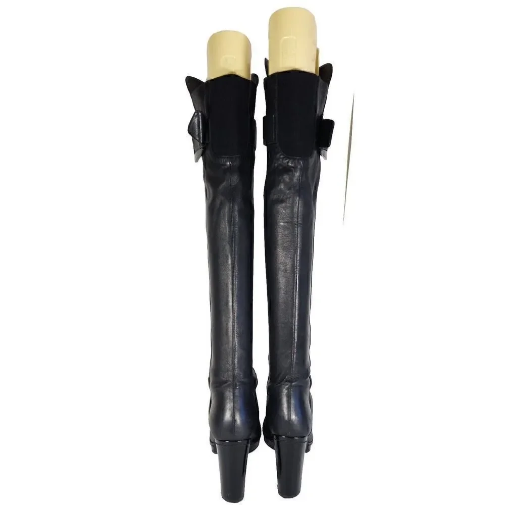 Stuart Weitzman Women's US7,5-8 Black Leather Buckle Heel PullOn Over Knee Boots